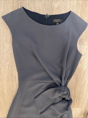 Tahari Dark Grey Knot-Detail Midi Dress